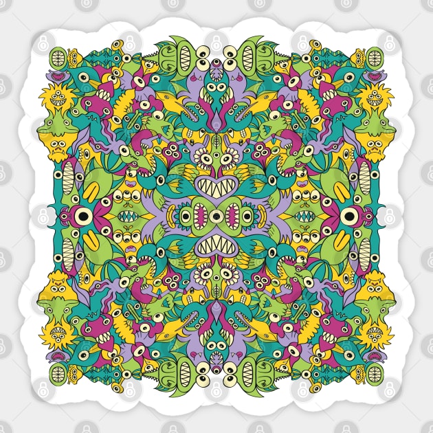 Weird monsters having fun by replicating in a seamless pattern design Sticker by zooco